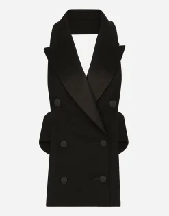 Double-breasted wool gabardine waistcoat