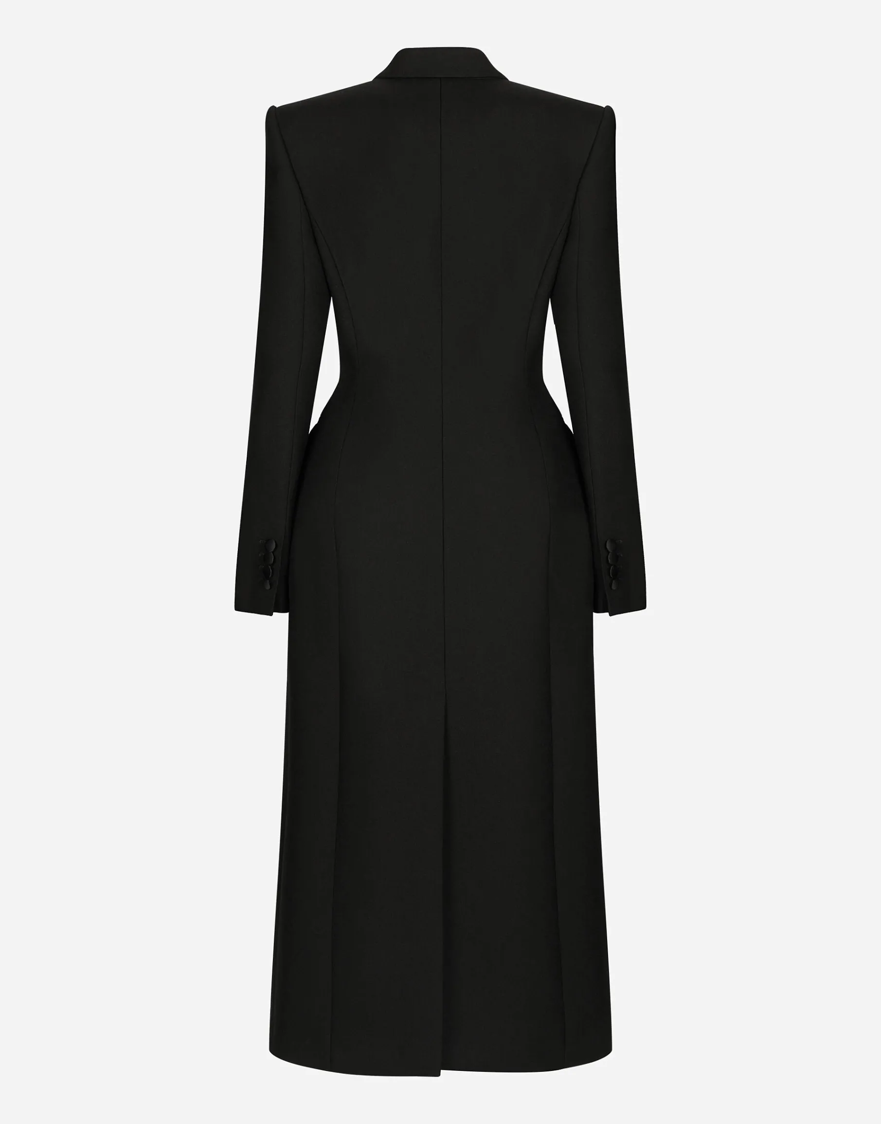 Double-breasted wool gabardine tuxedo coat with padded hips