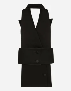 Double-breasted wool gabardine waistcoat