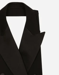 Double-breasted wool gabardine waistcoat