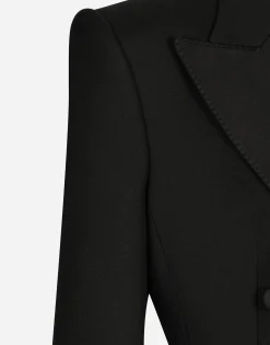 Double-breasted wool gabardine tuxedo coat with padded hips