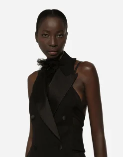 Double-breasted wool gabardine waistcoat