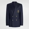 Double-breasted wool jacket with patch