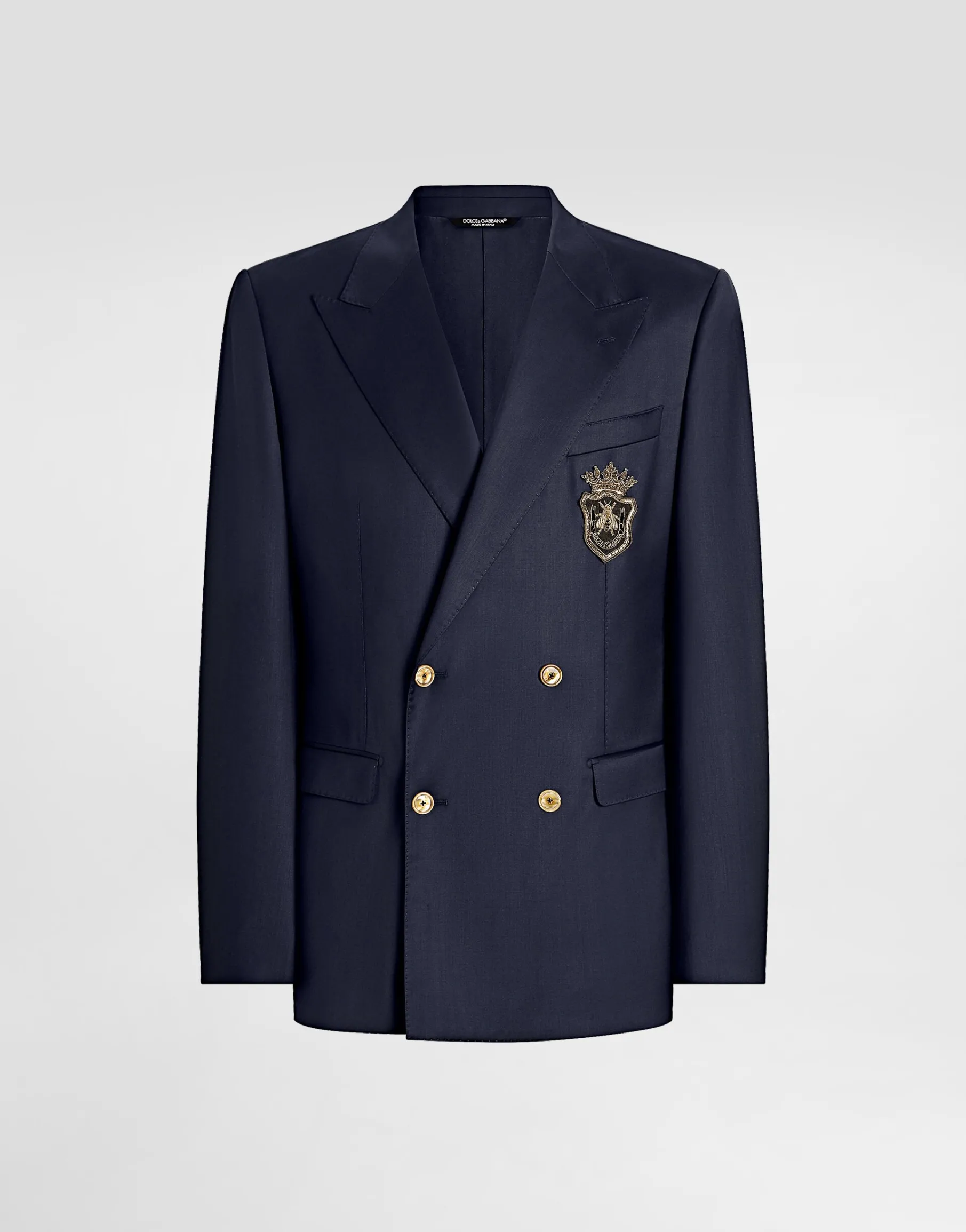 Double-breasted wool jacket with patch