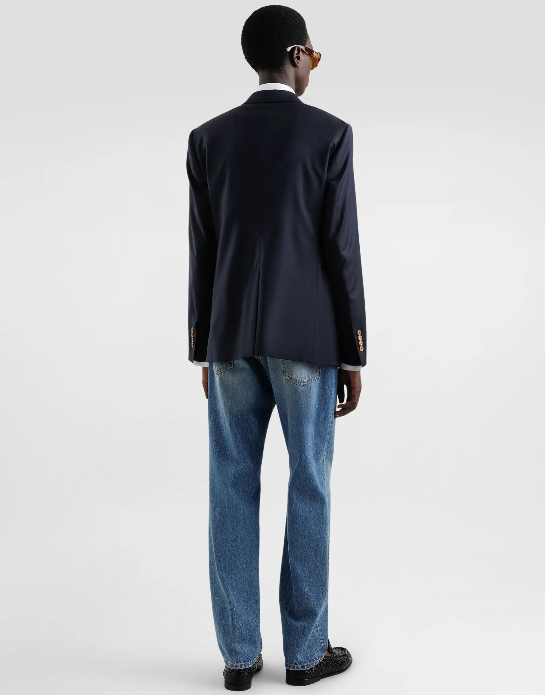 Double-breasted wool jacket with patch