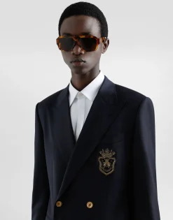Double-breasted wool jacket with patch