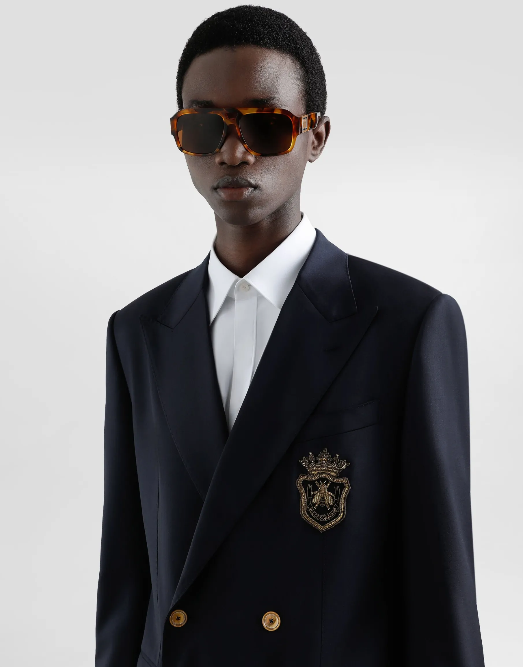 Double-breasted wool jacket with patch