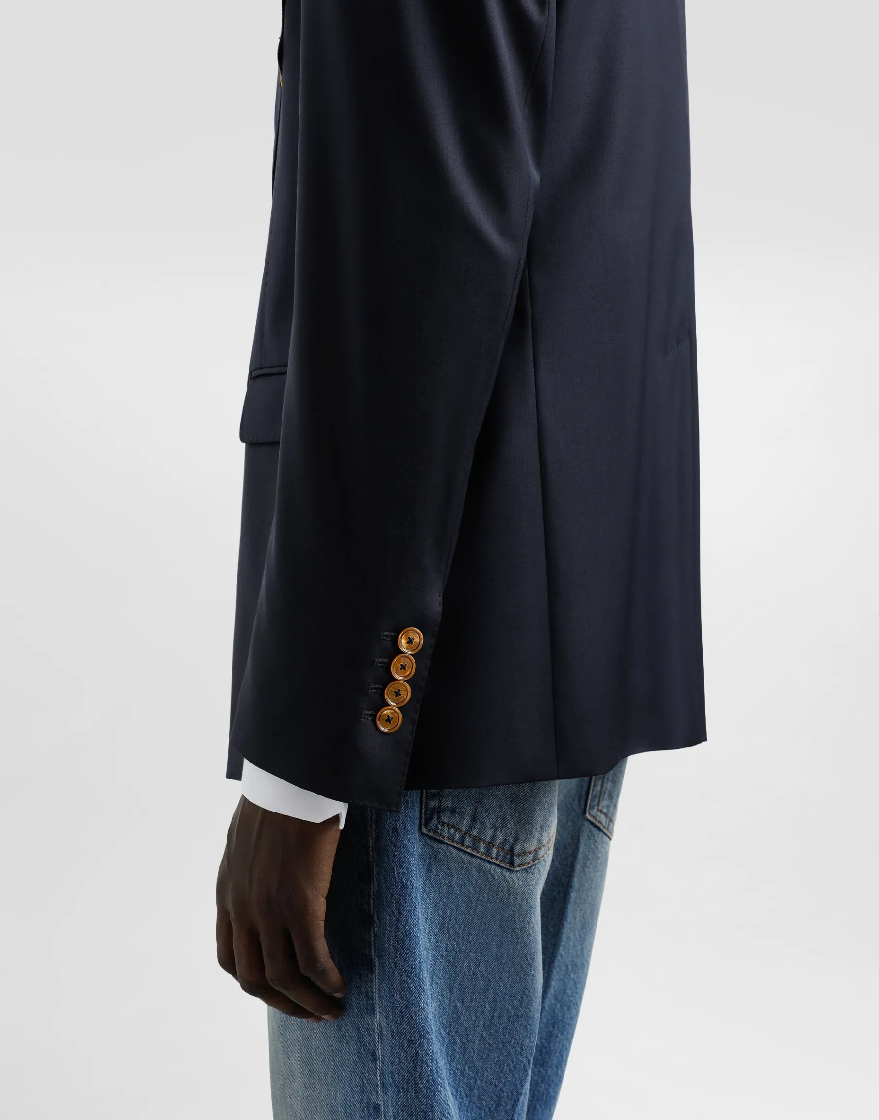 Double-breasted wool jacket with patch