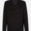 Double-breasted wool pea coat with tag