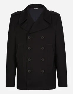 Double-breasted wool pea coat with tag