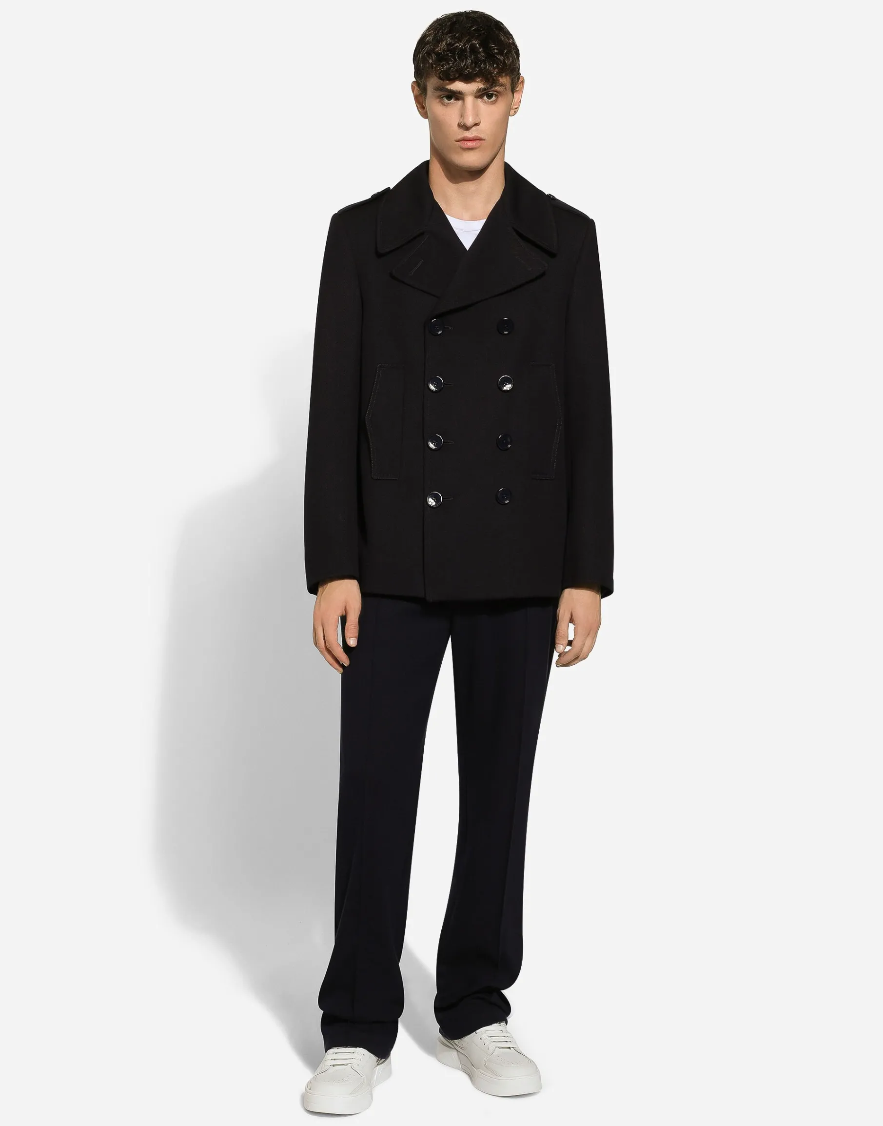 Double-breasted wool pea coat with tag