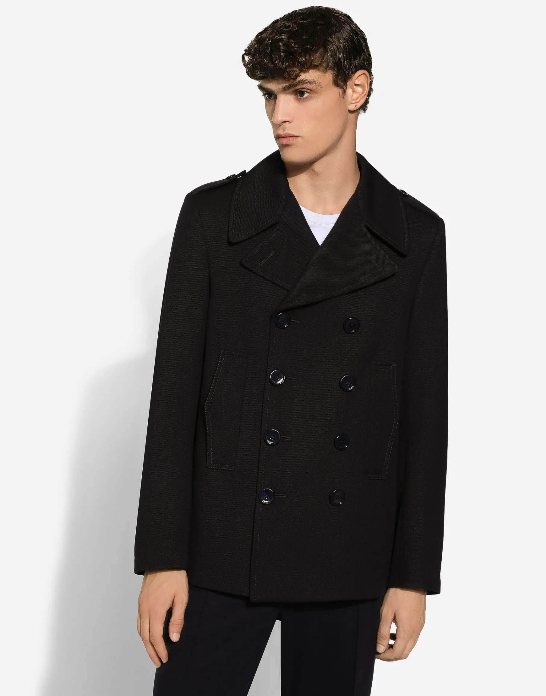 Double-breasted wool pea coat with tag