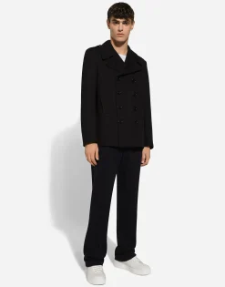Double-breasted wool pea coat with tag