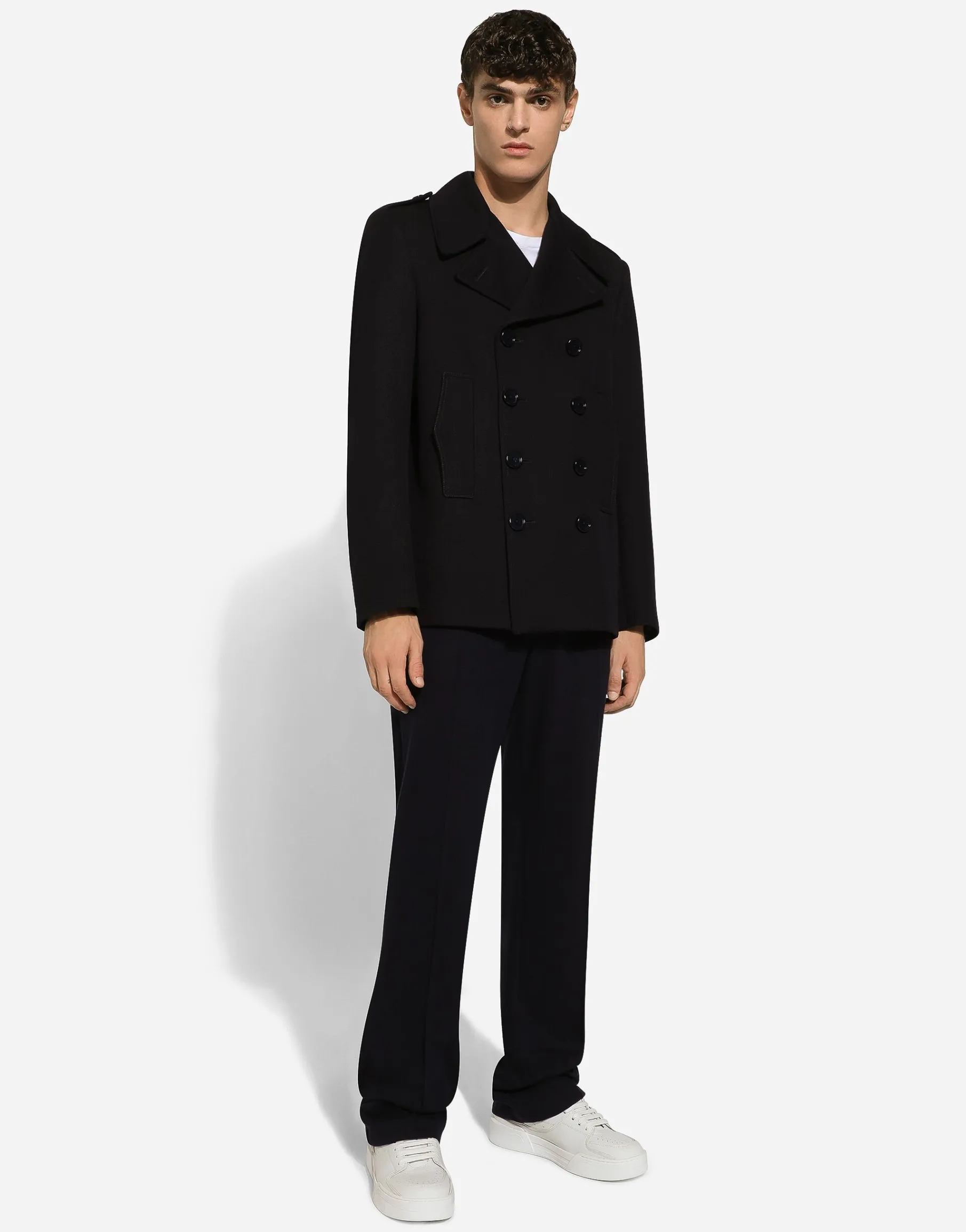 Double-breasted wool pea coat with tag