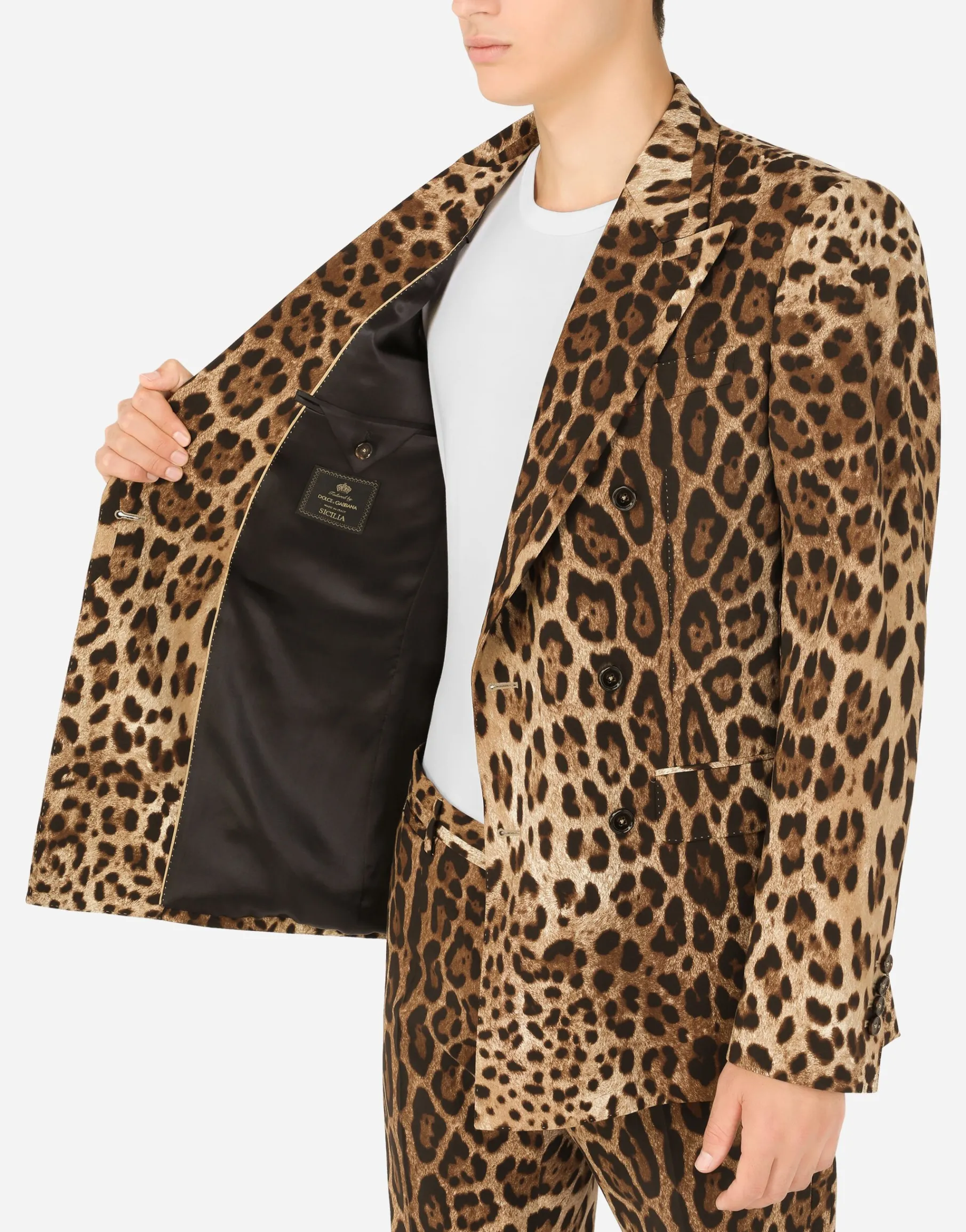 Double-breasted wool Sicilia-fit suit with leopard print