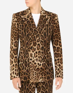 Double-breasted wool Sicilia-fit suit with leopard print