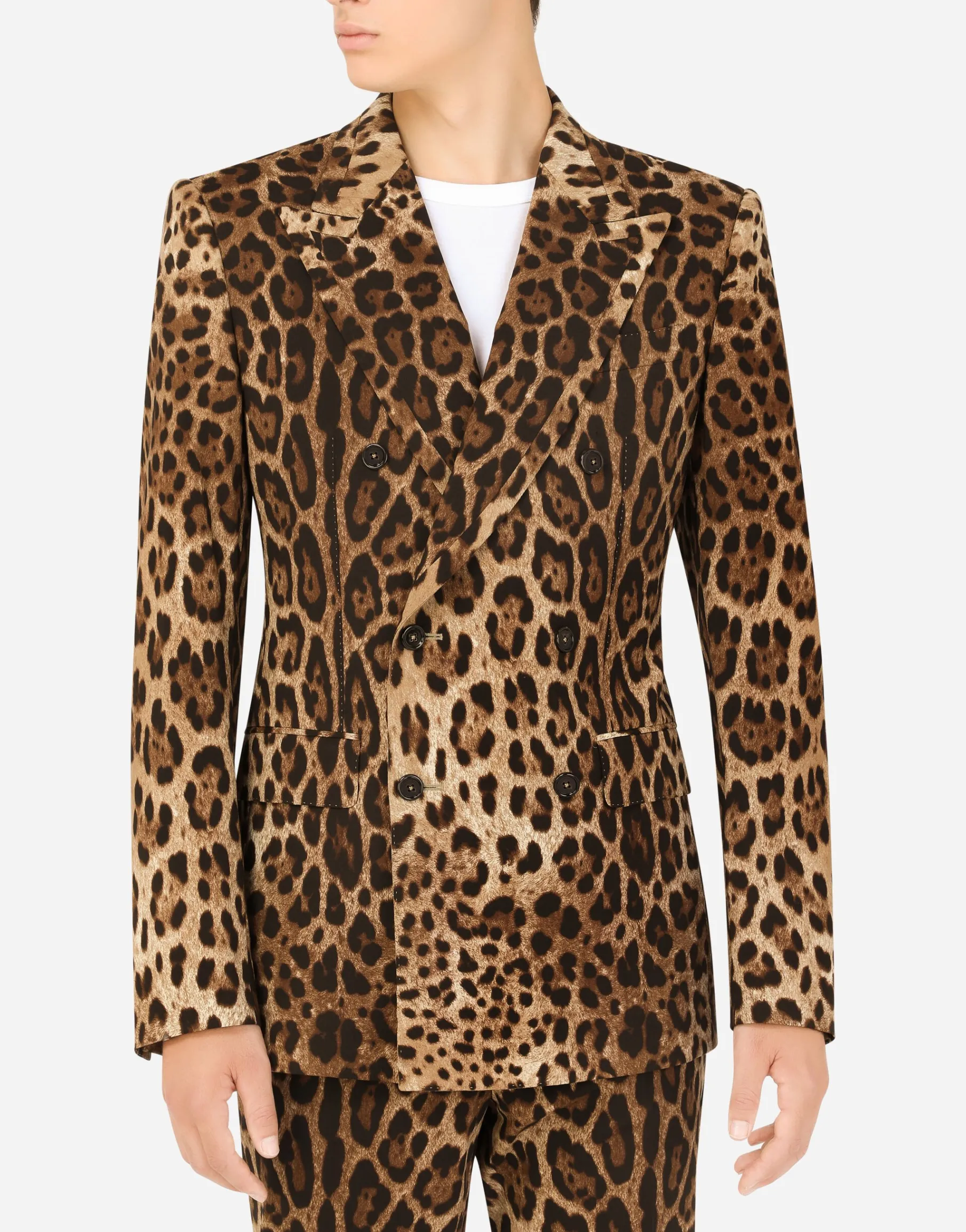 Double-breasted wool Sicilia-fit suit with leopard print