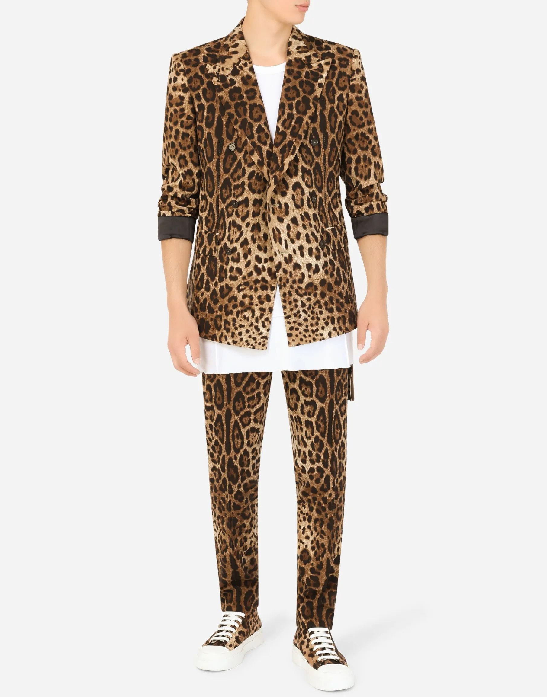 Double-breasted wool Sicilia-fit suit with leopard print