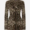 Double-breasted wool Turlington jacket with jacquard leopard design