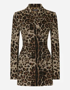 Double-breasted wool Turlington jacket with jacquard leopard design