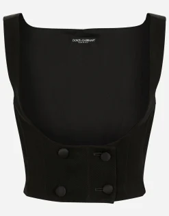 Double-breasted wool waistcoat with round neck