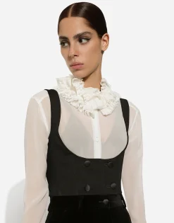Double-breasted wool waistcoat with round neck
