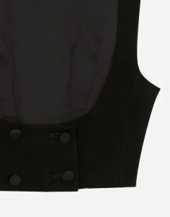 Double-breasted wool waistcoat with round neck