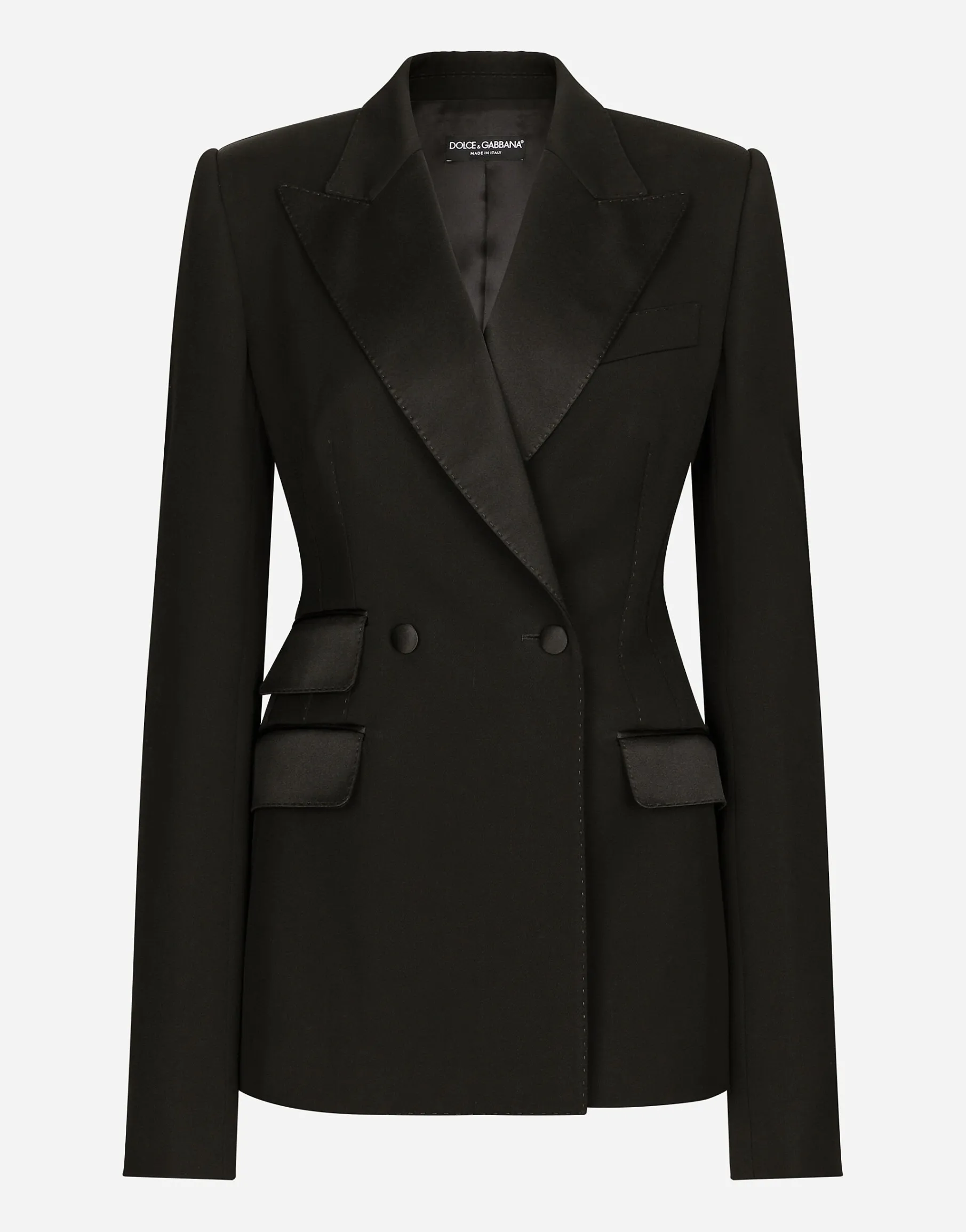 Double-breasted woolen jacket with side vents