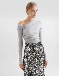 Draped top with asymmetric neckline