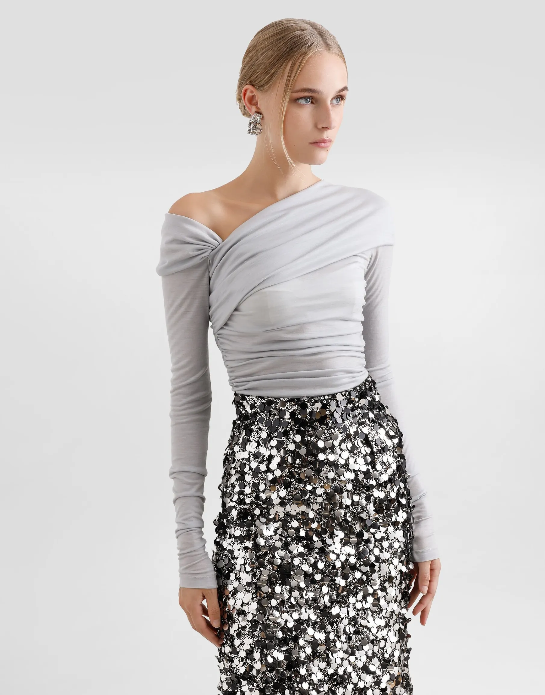 Draped top with asymmetric neckline