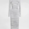 Draped wool jersey calf-length dress
