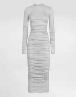 Draped wool jersey calf-length dress