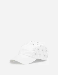 Drill baseball cap with rhinestone embellishment
