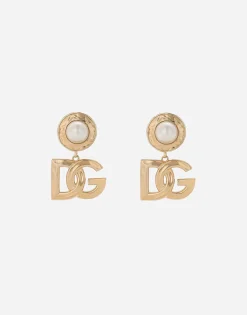 Drop earrings with cabochon details and DG logo