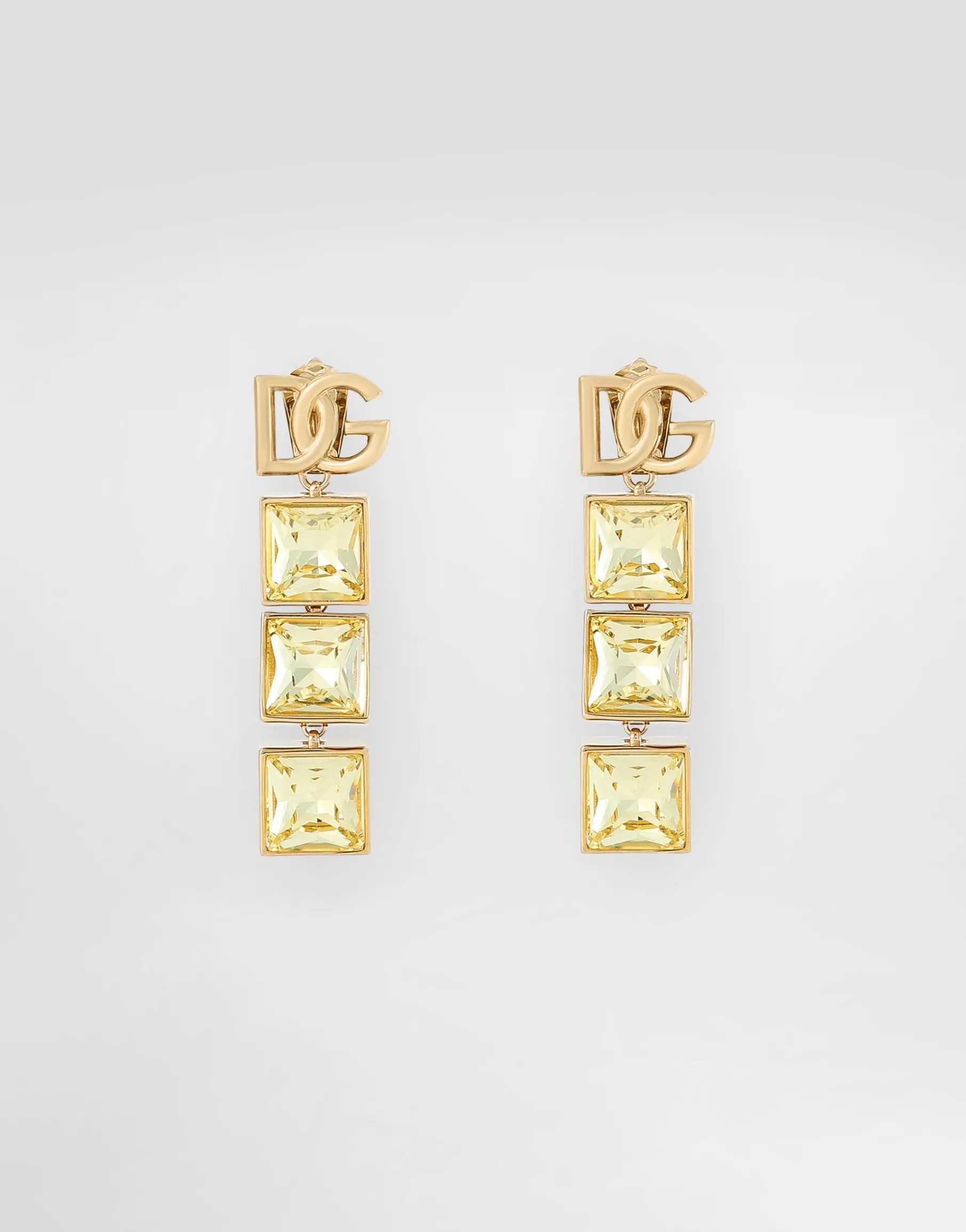 Drop earrings with DG logo and rhinestones