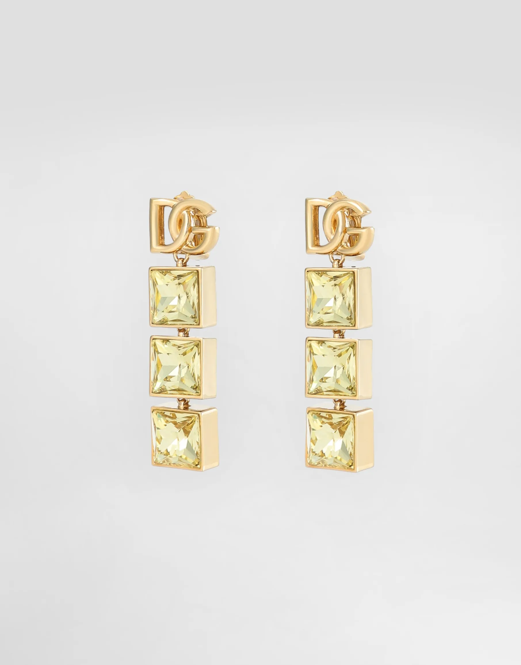 Drop earrings with DG logo and rhinestones