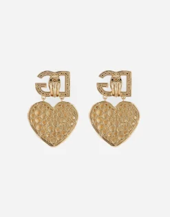 Drop earrings with hearts and DG logo