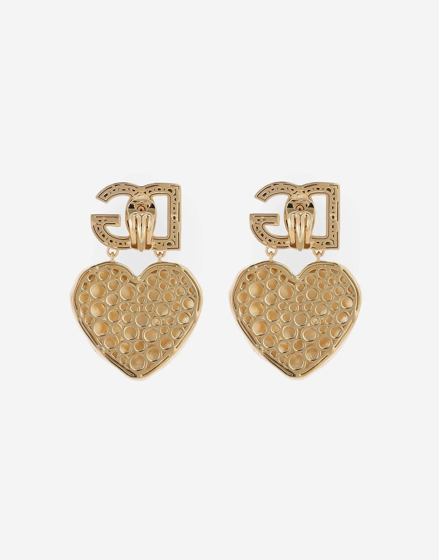 Drop earrings with hearts and DG logo