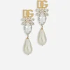 Drop earrings with pearls, rhinestones and DG logo