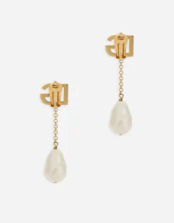 Drop earrings with pearls and DG logo