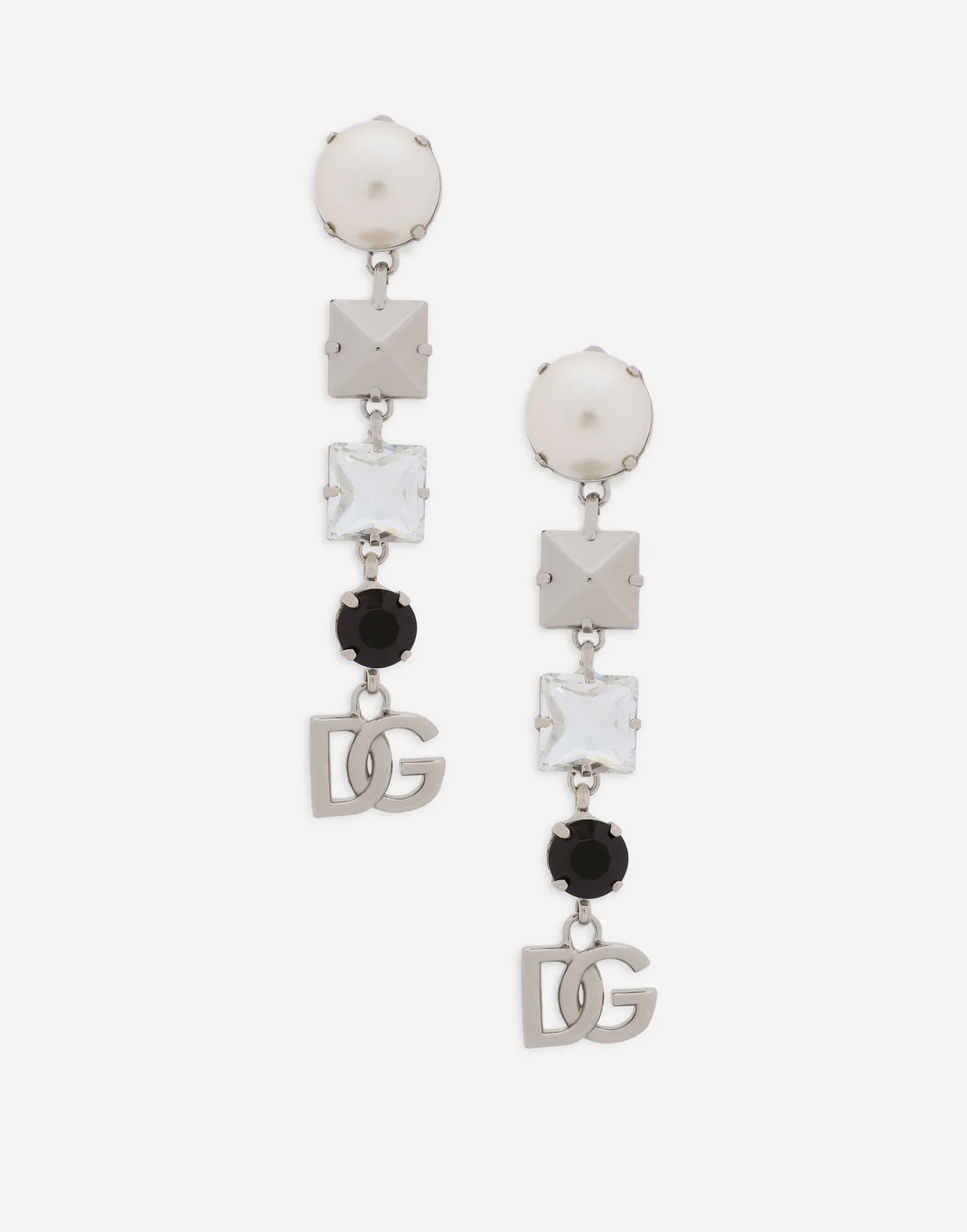 Drop earrings with rhinestones and DG logo
