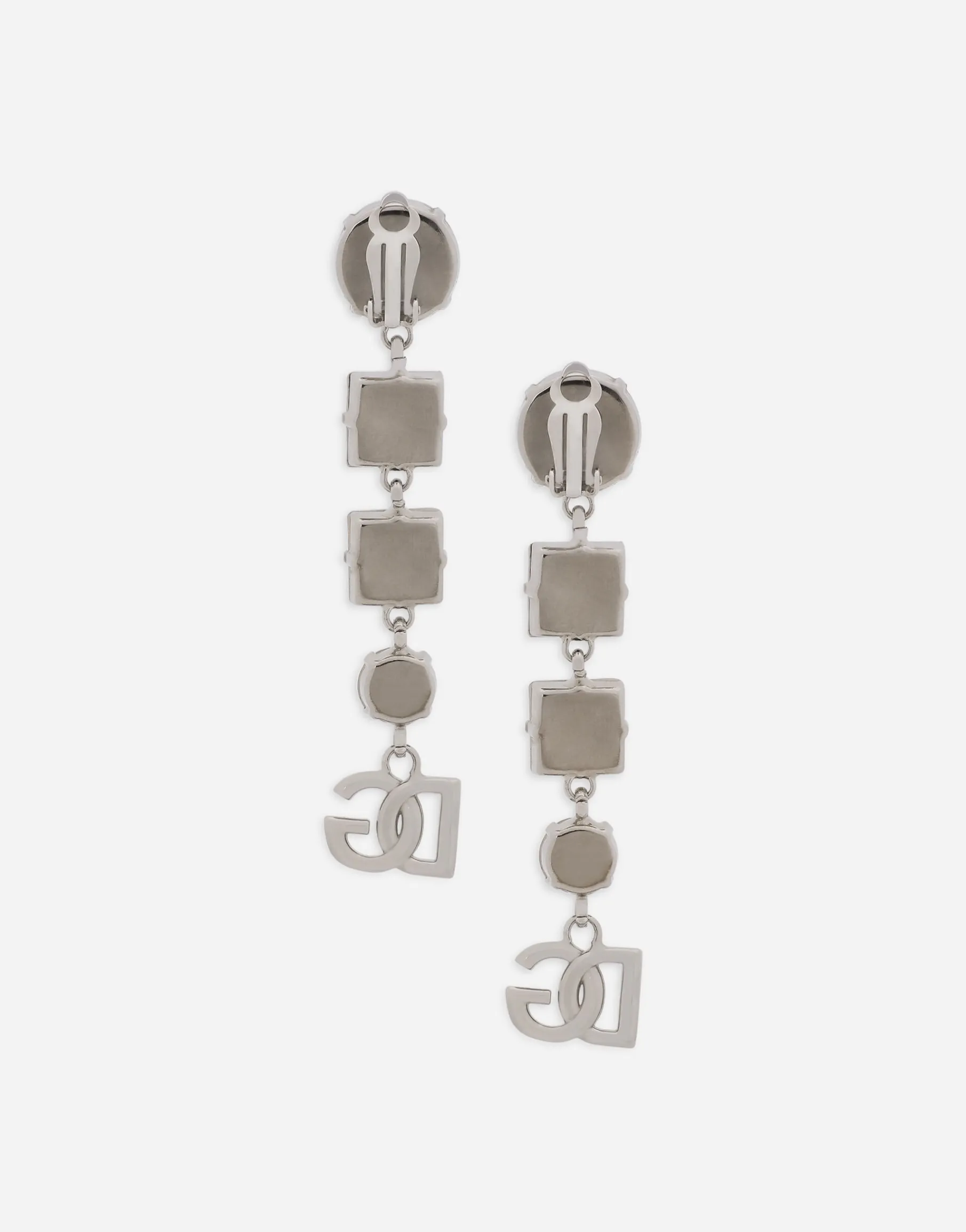 Drop earrings with rhinestones and DG logo