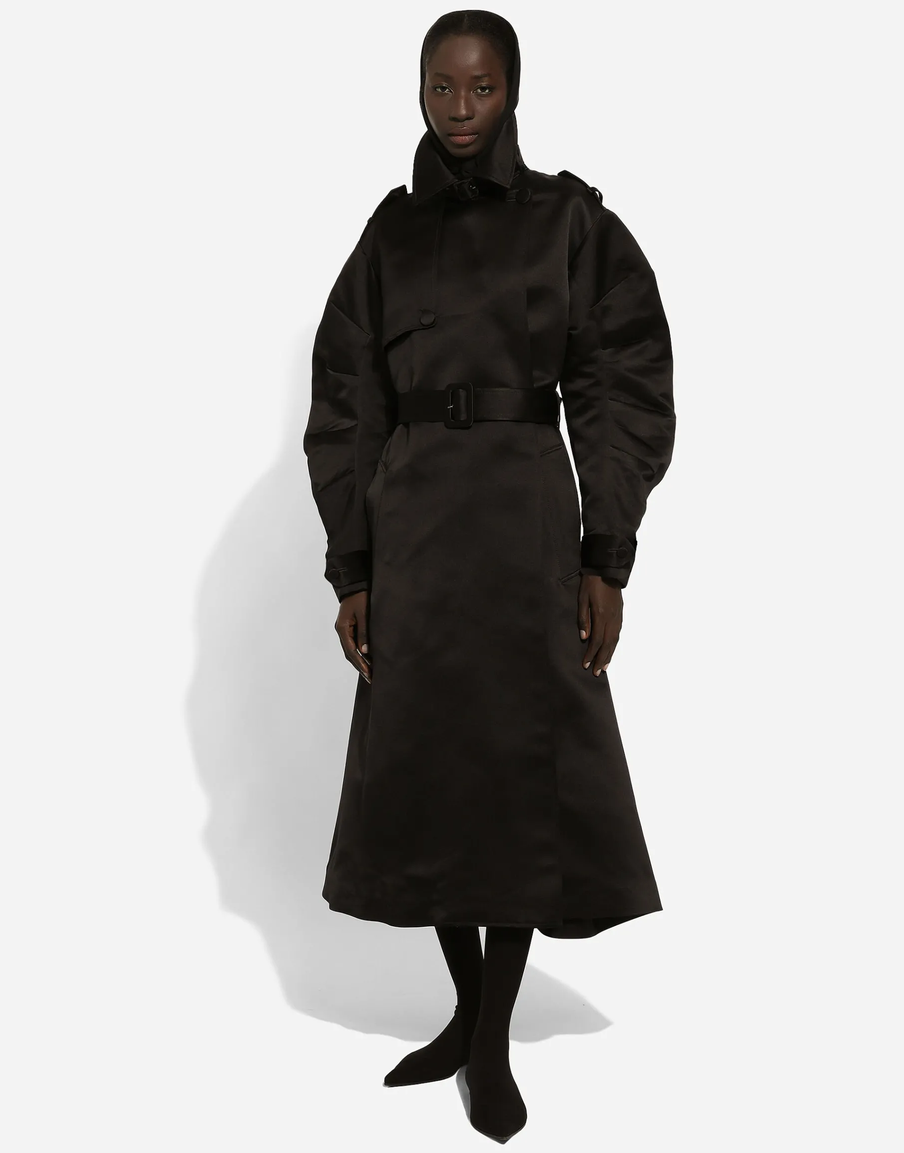 Duchesse trench coat with gathered sleeves