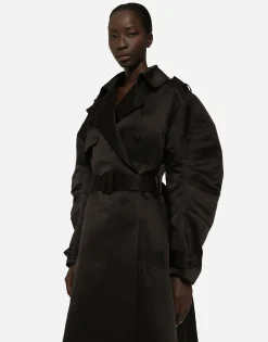 Duchesse trench coat with gathered sleeves