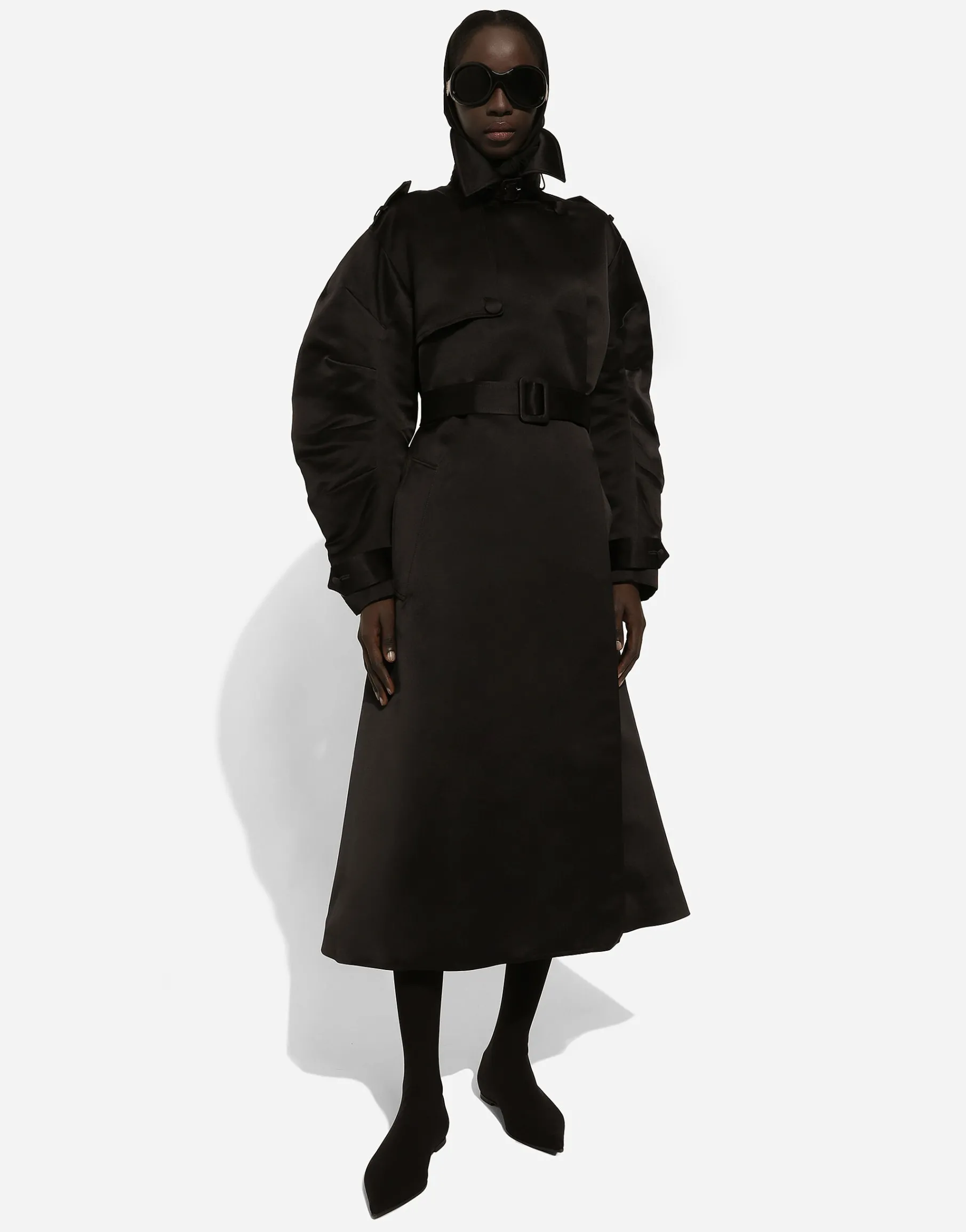 Duchesse trench coat with gathered sleeves
