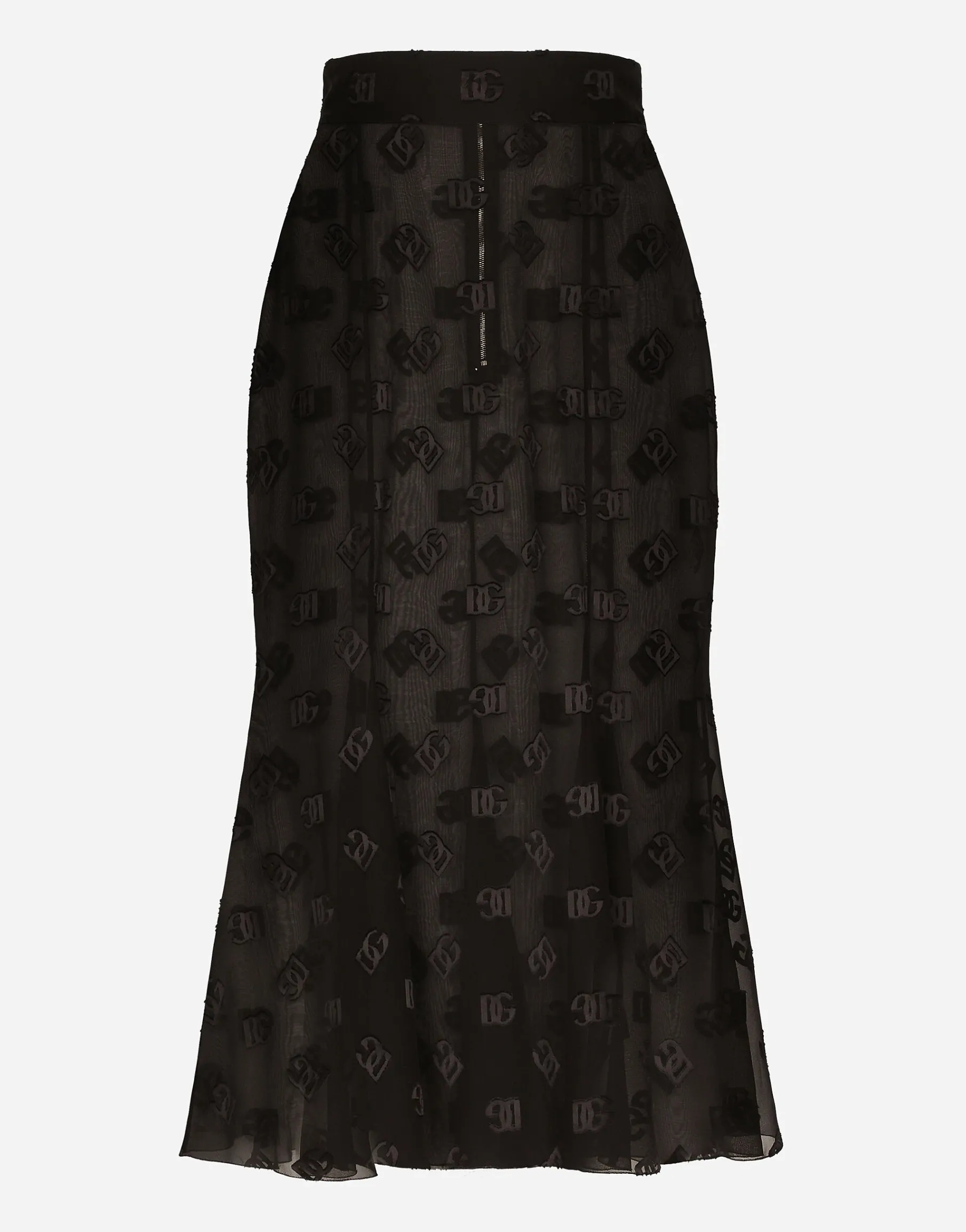 Dévoré satin godet skirt with DG logo