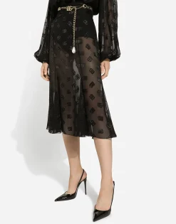 Dévoré satin godet skirt with DG logo