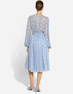 Dévoré silk jacquard calf-length dress with DG logo