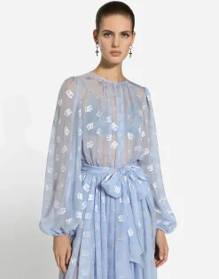Dévoré silk jacquard calf-length dress with DG logo