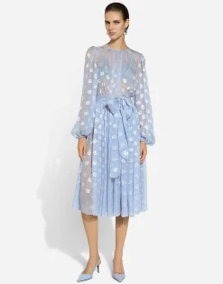 Dévoré silk jacquard calf-length dress with DG logo